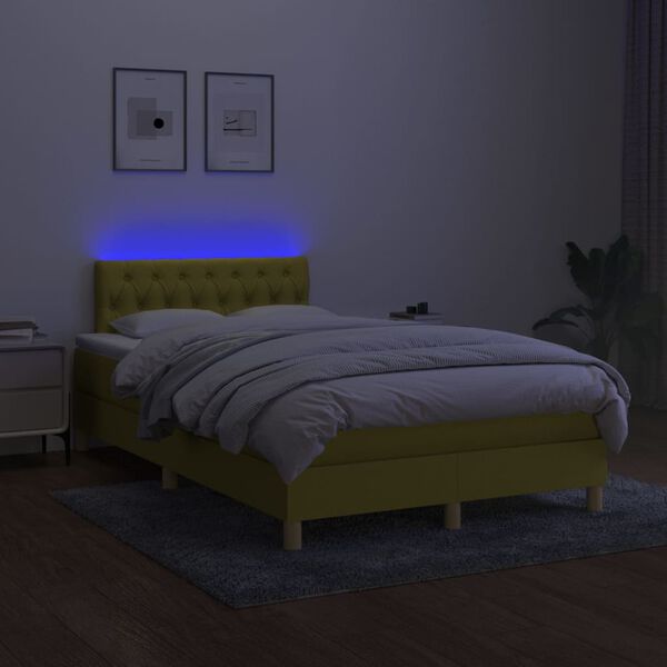 vidaXL Boxspringbett mit Matratze & LED Gr&uuml;n 120x200 cm Stoff