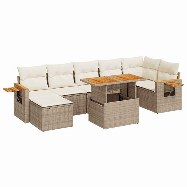 vidaXL 8-tlg. Garten-Sofagarnitur mit Kissen Beige Poly Rattan Akazie