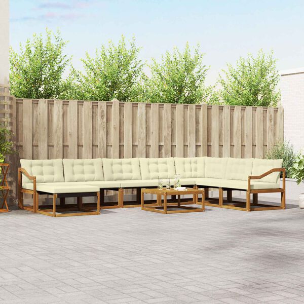 vidaXL Outdoor-Sofagarnitur 9 pcs Natur und Creme Massivholz Akazie