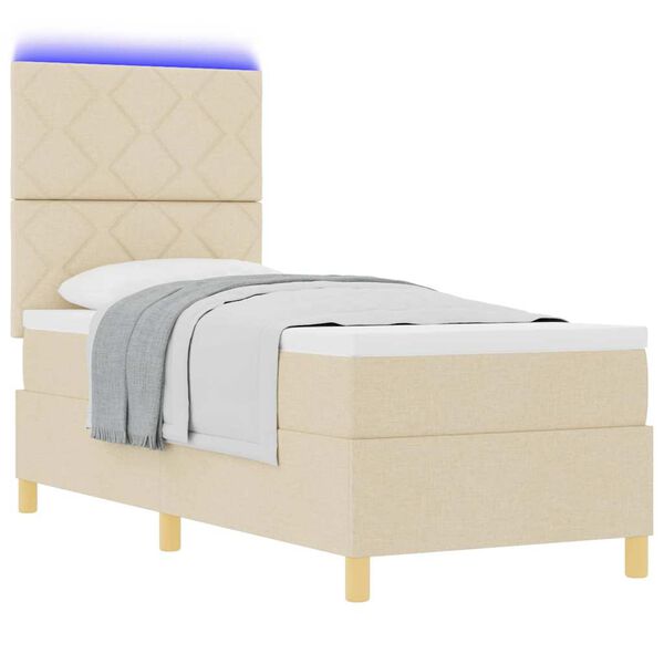 vidaXL LED Boxspringbett mit Matratze Creme 80 x 200 cm Stoff