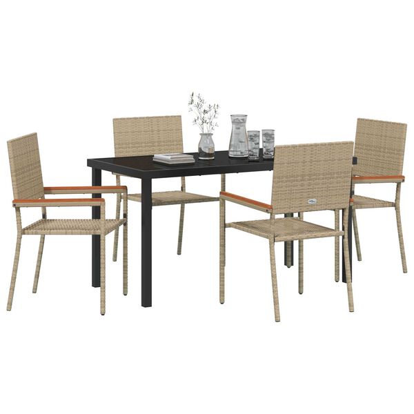 vidaXL Garten Essgruppe mit Kissen 5 pcs Beige Poly-Rattan