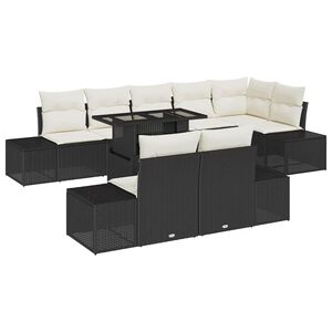 vidaXL Garten-Sofa-Set mit Kissen mit Speicher 9 pcs Schwarz und Creme