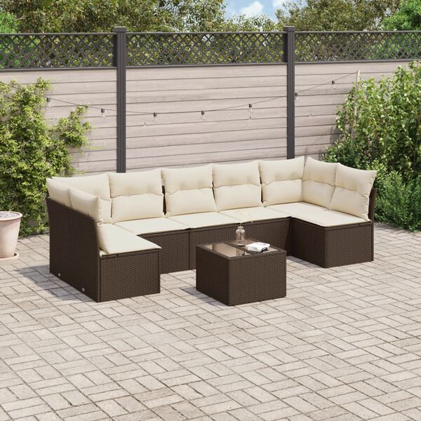 vidaXL 8-tlg. Garten-Sofagarnitur mit Kissen Braun Poly Rattan