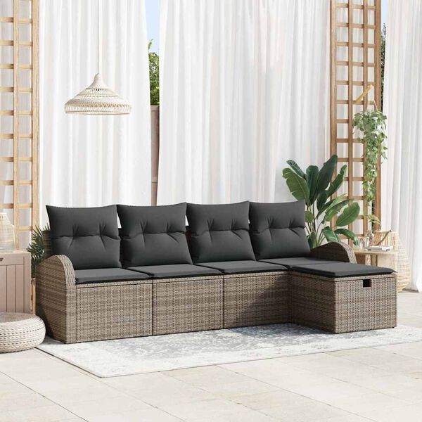 vidaXL Sofa Set mit Kissen mit Speicher Grau Poly-Rattan