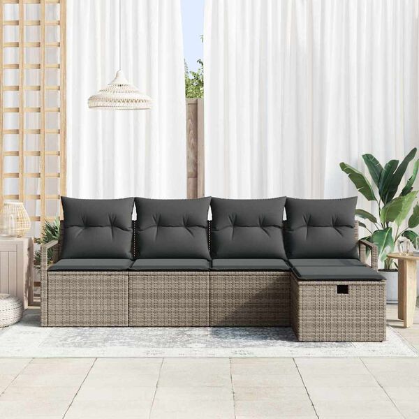vidaXL Sofa Set mit Kissen mit Speicher Grau Poly-Rattan