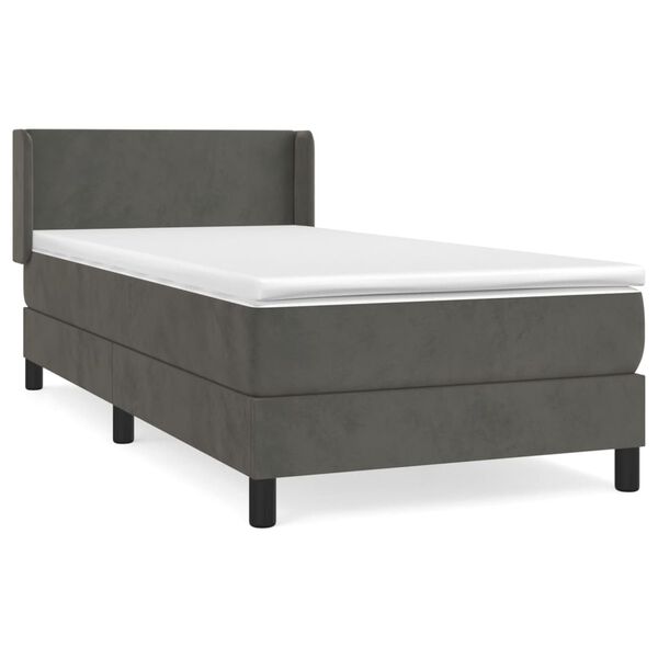 vidaXL Boxspringbett mit Matratze Dunkelgrau 90x200 cm Samt