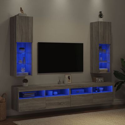 vidaXL TV-Schränke mit LED-Leuchten 2 Stk. Grau Sonoma 30,5x30x102 cm