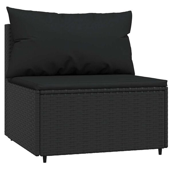 vidaXL Garten-Mittelsofas mit Kissen 2 Stk. Schwarz Poly Rattan