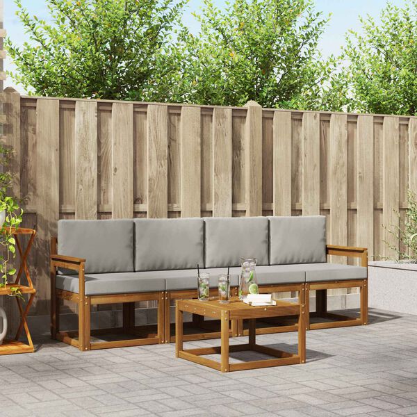 vidaXL Outdoor-Sofagarnitur mit Kissen 5 pcs Nat&uuml;rlich und Hellgrau