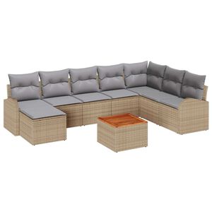 vidaXL Gartensofa-set mit Kissen 9 pcs Beige Poly-Rattan