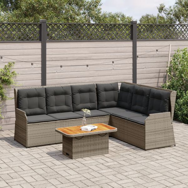vidaXL 5-tlg. Garten-Lounge-Set mit Kissen Grau Poly Rattan