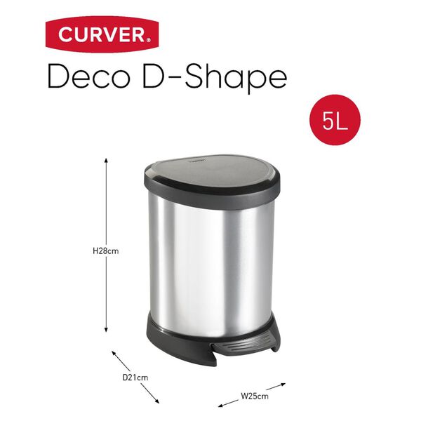 Curver Tretm&uuml;lleimer Deco Oval 5L Silbern