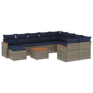 vidaXL 11-teiliges Gartensofa-Set mit Kissen, grau, Polyrattan