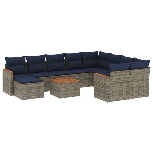 vidaXL 11-teiliges Gartensofa-Set mit Kissen, grau, Polyrattan