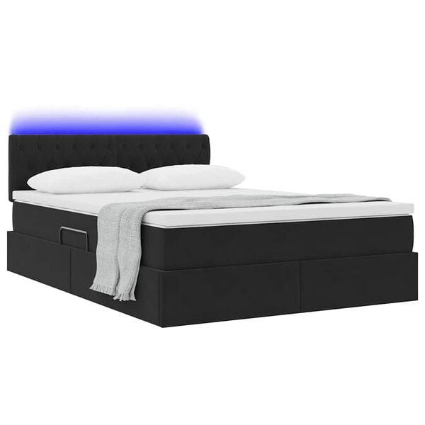 vidaXL Bett mit Stauraum und LED mit LED Schwarz 140 x 190 cm Samt