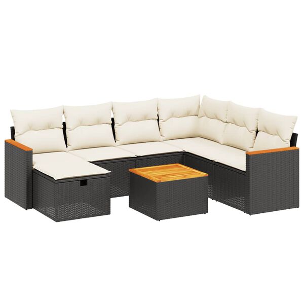 vidaXL 8-tlg. Garten-Sofagarnitur mit Kissen Schwarz Poly Rattan