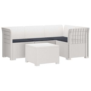 vidaXL 4-Sitzer Garten Sofa mit Kissen Rattan Look PP Wei&szlig;