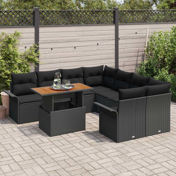 vidaXL Garten-Sofa-Set mit Speicher 9 pcs Schwarz Poly Rattan
