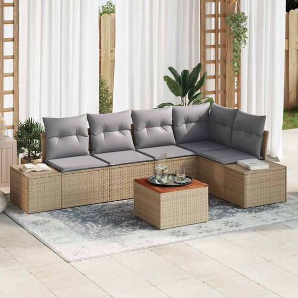 vidaXL Gartensofa-set mit Kissen 6 pcs Beige Poly-Rattan