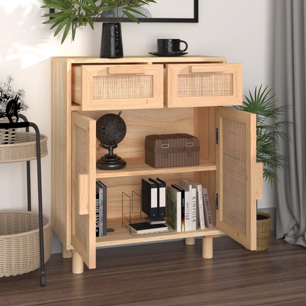 vidaXL Sideboard Braun 60x30x75 cm Massivholz Kiefer und Natur-Rattan
