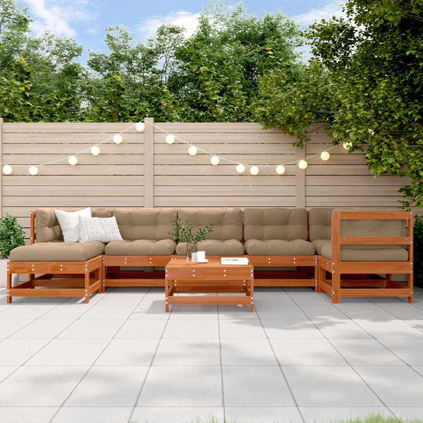vidaXL Garten-Lounge-Set 8 pcs Wachsbraun Massives Kiefernholz