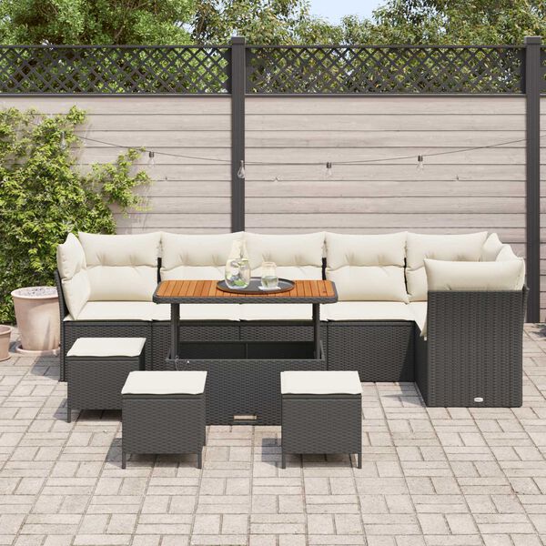 vidaXL Garten-Sofa-Set mit Kissen 10 pcs Schwarz und Creme