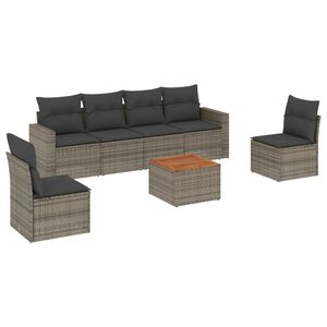 vidaXL 7-tlg. Garten-Sofagarnitur mit Kissen Grau Poly Rattan