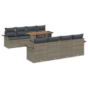 vidaXL Garten-Sofa-Set mit Speicher 9 pcs Grau Poly Rattan