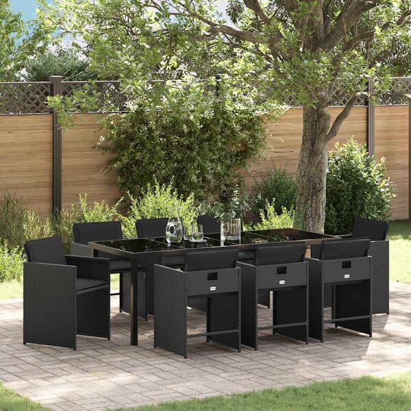 vidaXL Garten Essgruppe 9 pcs Schwarz Poly-Rattan