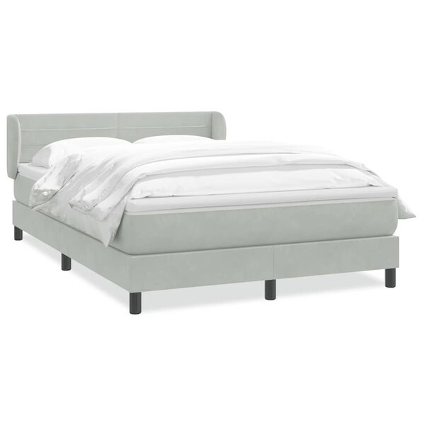 vidaXL Boxspringbett mit Matratze Hellgrau 160x220 cm Samt