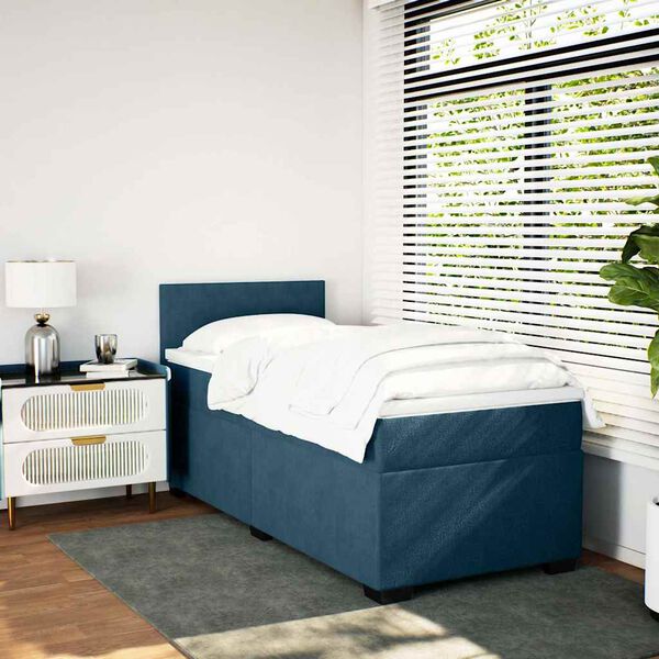 vidaXL Boxspringbett mit Matratze Blau 80x200 cm Samt