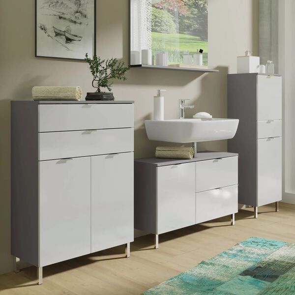 Germania Waschbeckenschrank GW-Mauresa 34x80x56cm Graphitgrau und Wei&szlig;