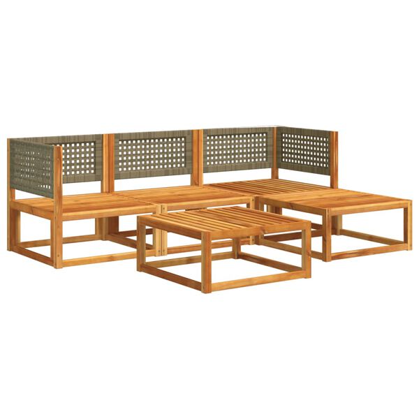 vidaXL 5-tlg. Gartensofa-Set mit Kissen Holz Akazie & Rattan