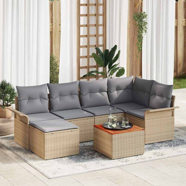 vidaXL Gartensofa-set mit Kissen 7 pcs Beige Poly-Rattan
