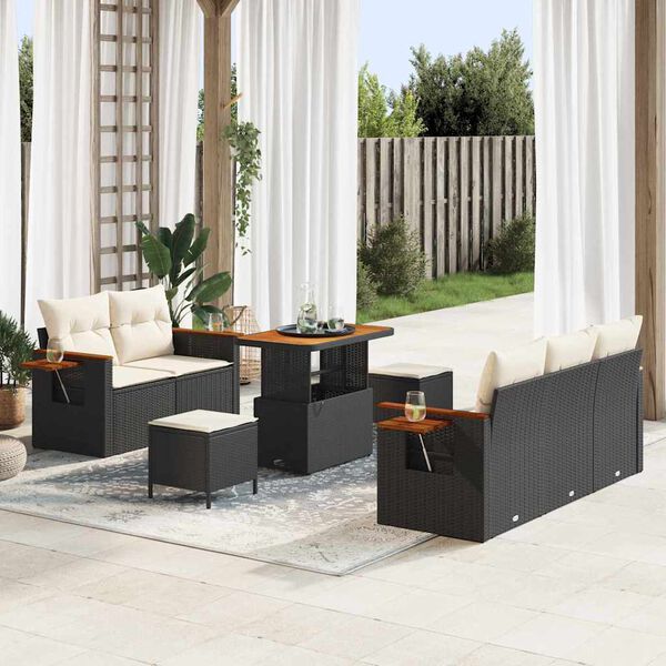 vidaXL Gartensofa-set mit Kissen 10 pcs Schwarz und Creme Poly-Rattan