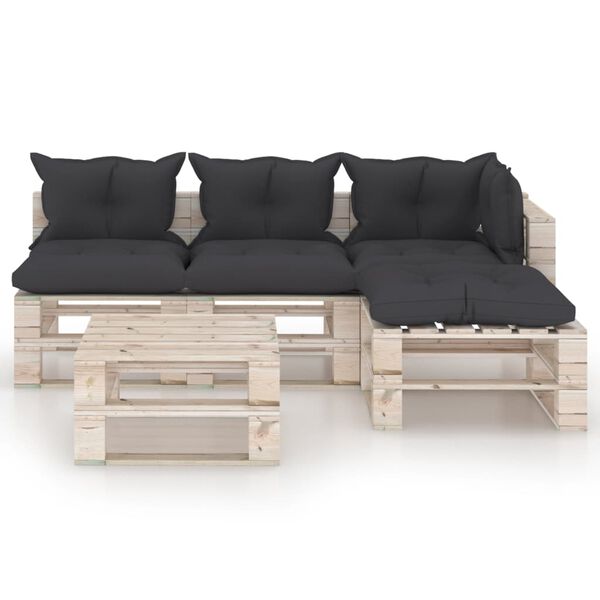 vidaXL 5-tlg. Garten-Lounge-Set aus Paletten mit Kissen Kiefernholz