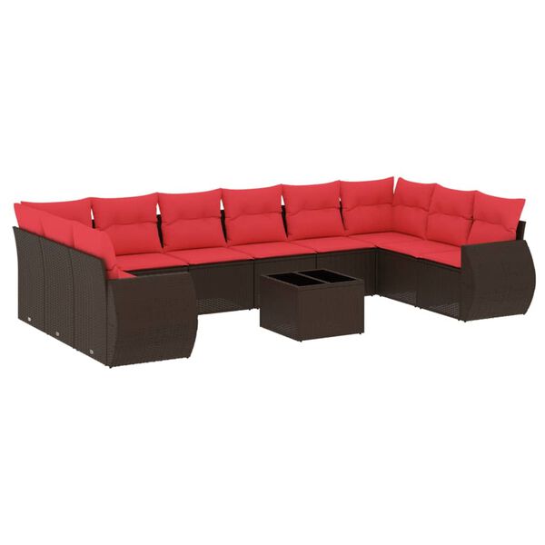 vidaXL 11-teiliges Gartensofa-Set mit Kissen, braun, Polyrattan