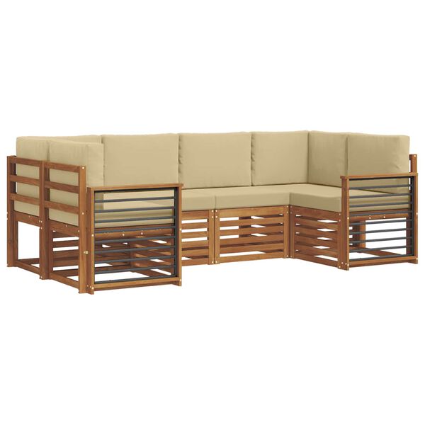 vidaXL Ecksofa Set mit Kissen 6 pcs Natur Massivholz Akazie