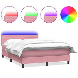 vidaXL Boxspringbett mit Matratze & LED Rosa 160x210 cm Samt