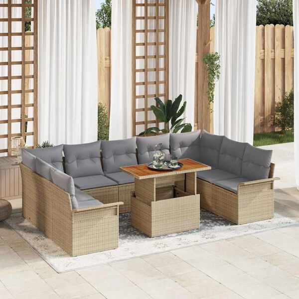 vidaXL Garten-Sofa-Set mit Kissen 10 pcs Beige und Hellgrau