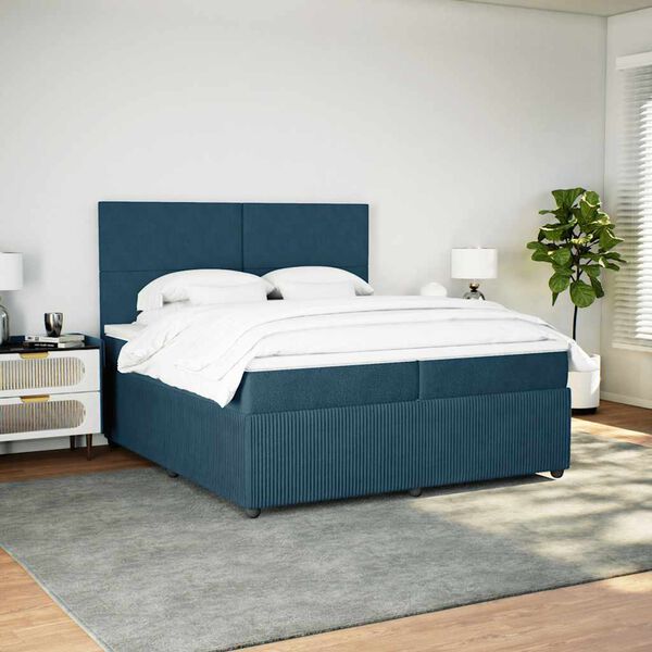 vidaXL Boxspringbett mit Matratze Dunkelblau 200x200 cm Samt