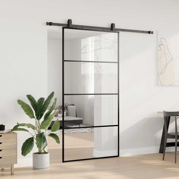 vidaXL Schiebet&uuml;r mit Beschlag Schwarz 102,5x205 cm ESG-Glas
