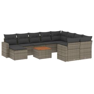 vidaXL 11-tlg. Garten-Sofagarnitur mit Kissen Grau Poly Rattan