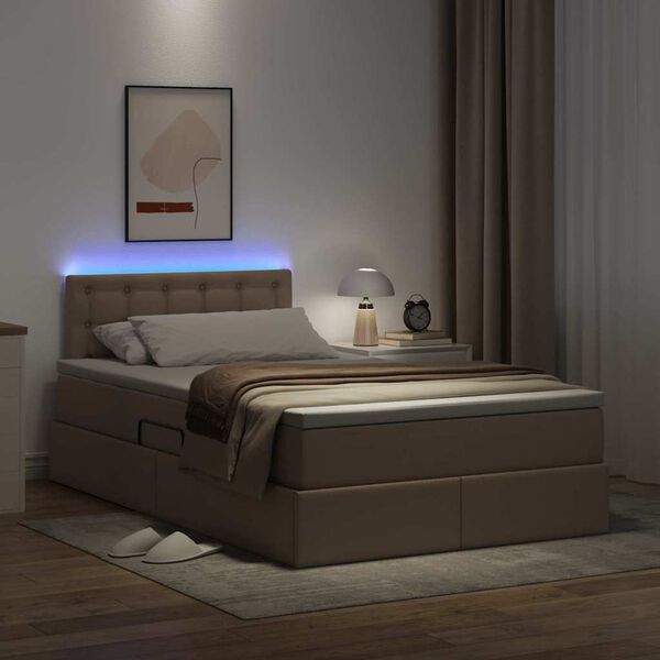 vidaXL Bett mit Stauraum und LED Cappuccino 120 x 200 cm Kunstleder
