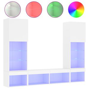 vidaXL 5-tlg. Wohnwand mit LED-Beleuchtung Wei&szlig; Holzwerkstoff