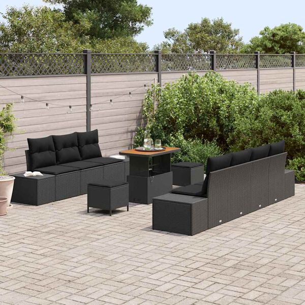 vidaXL Gartensofa-set mit Kissen 10 pcs Schwarz Poly Rattan