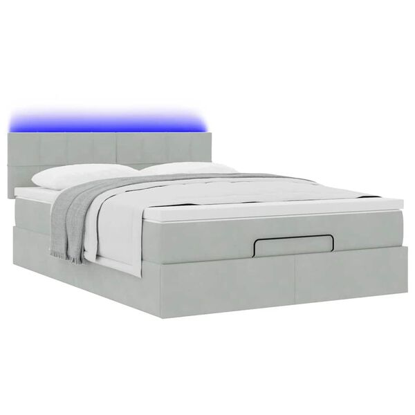 vidaXL Ottoman-Bett mit Matratze & LEDs Hellgrau 140x200 cm Samt