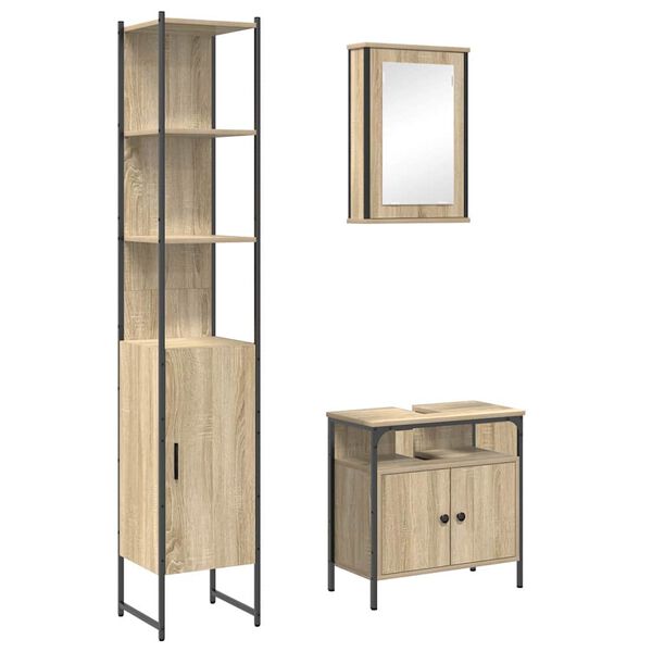 vidaXL Badezimmerm&ouml;bel-Set mit Regal 3 pcs Sonoma-Eiche Holzwerkstoff