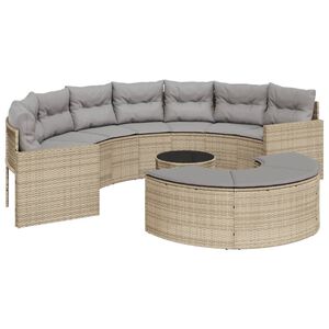 vidaXL 3-tlg. Garten-Sofagarnitur Halbrund Beige Poly-Rattan