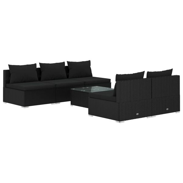 vidaXL 6-tlg. Garten-Lounge-Set mit Kissen Poly Rattan Schwarz
